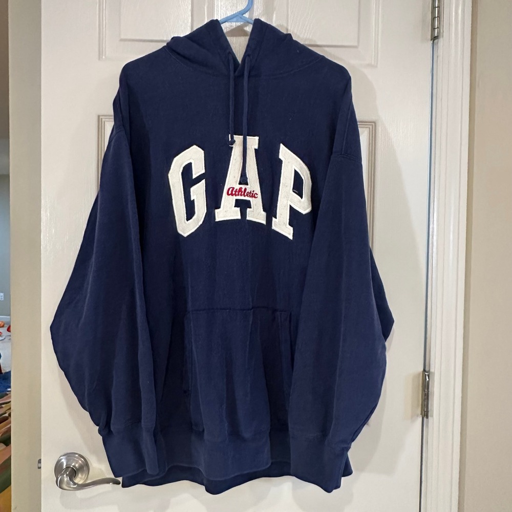 Gap‎ Athletic Pullover Hoodie Navy Blue Fleece Logo Sweatshirt XL RN 54023